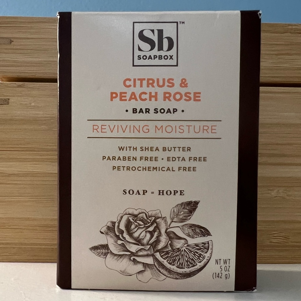 Soapbox Citrus & Peach Rose Bar Soap Moisturizing w/ Shea Butter Vegan